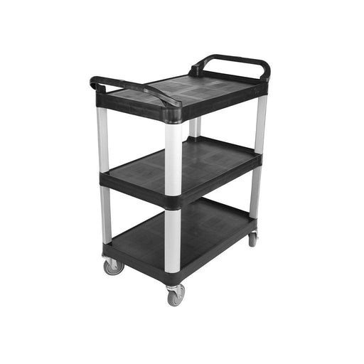 Rubbermaid FG452088BLA Black Medium Lipped Two Shelf Utility Cart with  Ergonomic Handle