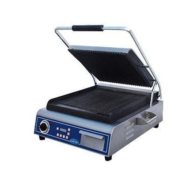 Globe 14" x 14" Single Panini Grill with Grooved Plates 120V - Nella Online