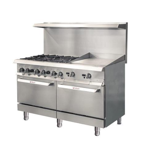 IKON 59.9" W x 31.4" D, 180,000 BTU Range with 24" Griddle & Standard Ovens - IR-6B-24TG-60 - Nella Online