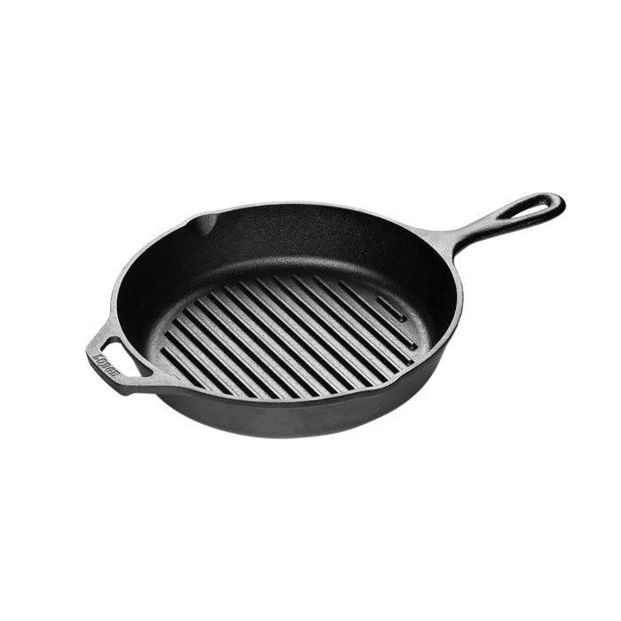 Lodge L9OG3 Cast Iron Round Griddle, Pre-Seasoned, 10.5-inch:  Campfire Cookware: Platters