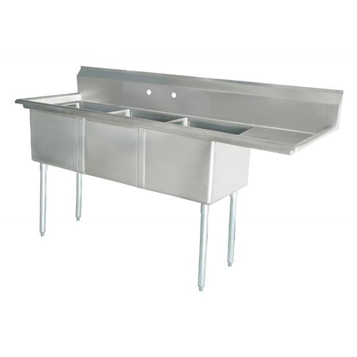 Nella 18" x 21" x 14" Three Tub Sink with Corner Drain and Right Drain Board - 25272 - Nella Online