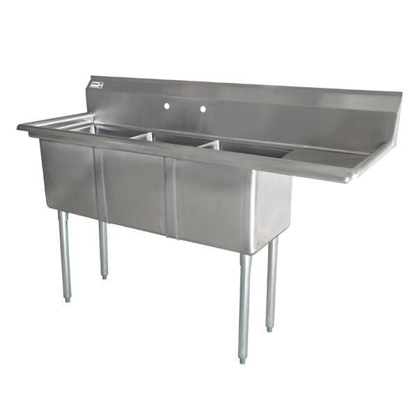 Nella 10” x 14” x 10” Three Tub Sink With 3.5" Center Drain And Two Drain Boards - 43757 - Nella Online