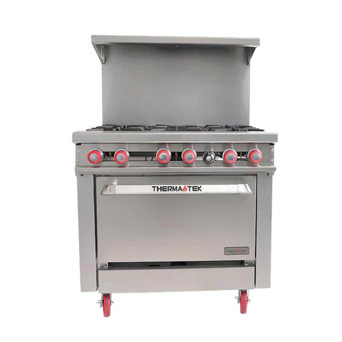 Therma-Tek TMD36-36RB-1 36" Radiant Broiler Natural Gas 6-Burner Range with 26" Standard Oven - 120,000 BTU