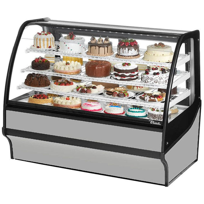 True TDM-R-59-GE/GE 59" Stainless Steel Curved Glass Refrigerated Bakery Display Case With White Interior